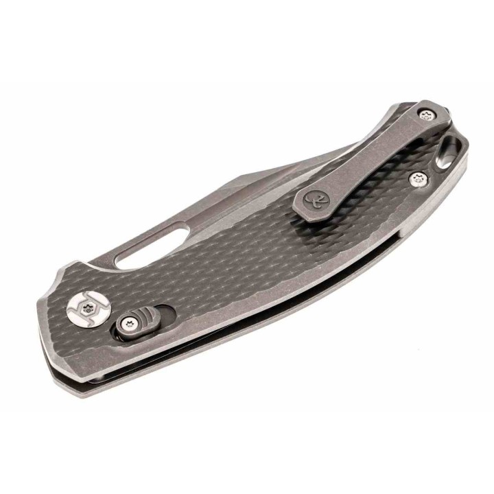 Couteau Kunwu Django Manche Titane Lame Acier Elmax Stonewash IKBS Button Lock Clip KUNX707T1S - Livraison Gratuite