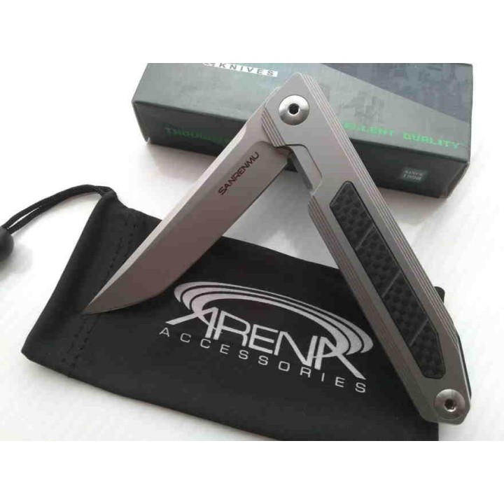 Couteau SRM 1162 Sanrenmu Tanto Lame 14C28N Manche Acier/Fibre Carbone IKBS Framelock Clip SRM1162 - Livraison Gratuite