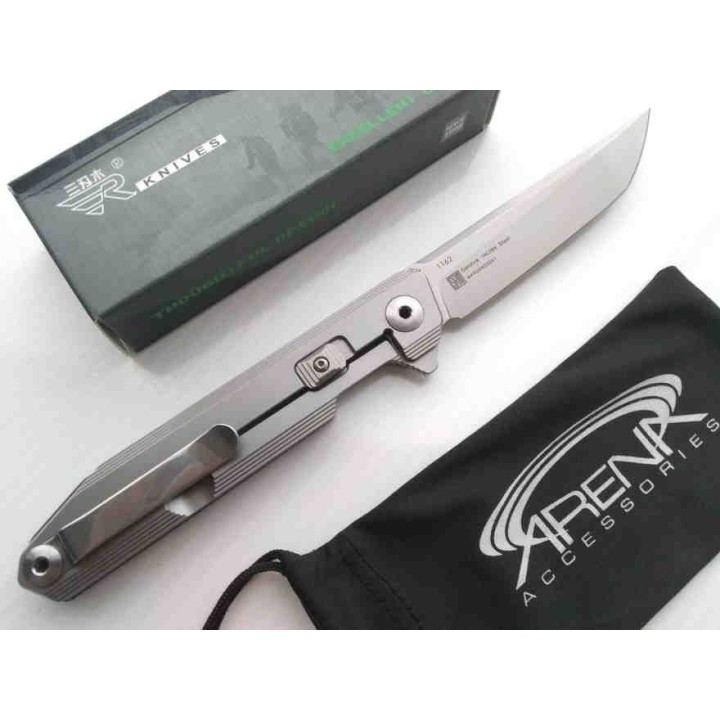 Couteau SRM 1162 Sanrenmu Tanto Lame 14C28N Manche Acier/Fibre Carbone IKBS Framelock Clip SRM1162 - Livraison Gratuite