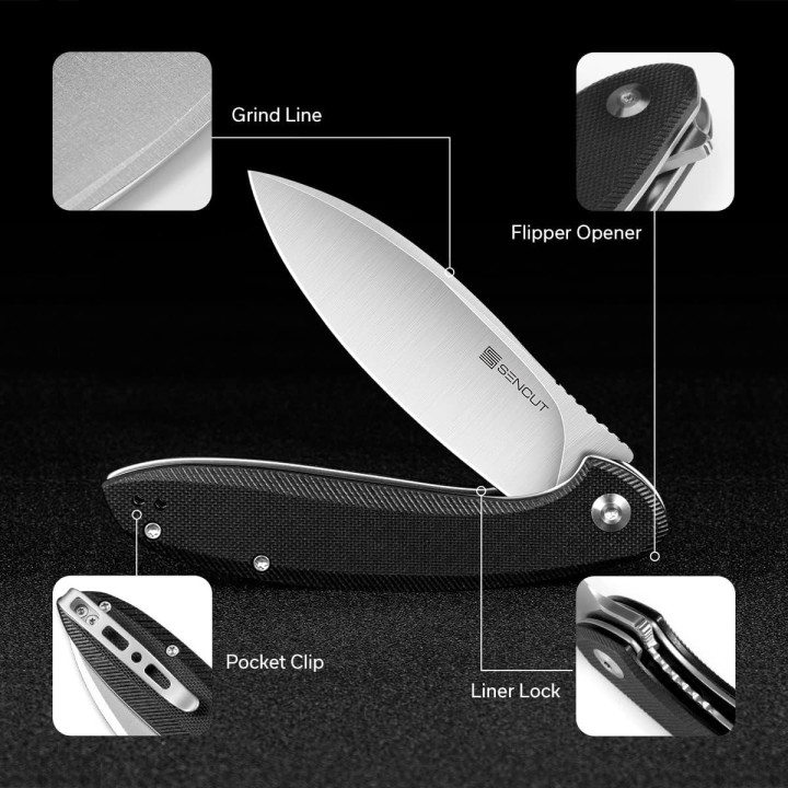 Couteau SENCUT San Angelo Black Manche G10 Lame Acier 9Cr18MoV IKBS S210031 - Livraison Gratuite