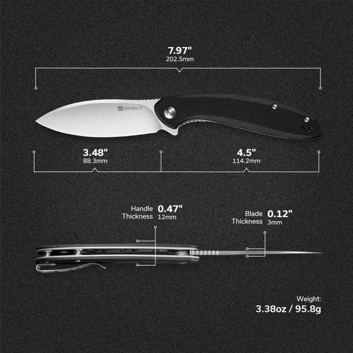Couteau SENCUT San Angelo Black Manche G10 Lame Acier 9Cr18MoV IKBS S210031 - Livraison Gratuite