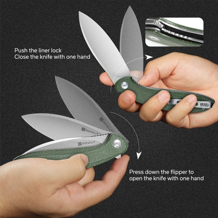 Couteau SENCUT San Angelo Jade Manche G10 Lame Acier 9Cr18MoV IKBS S210032 - Livraison Gratuite
