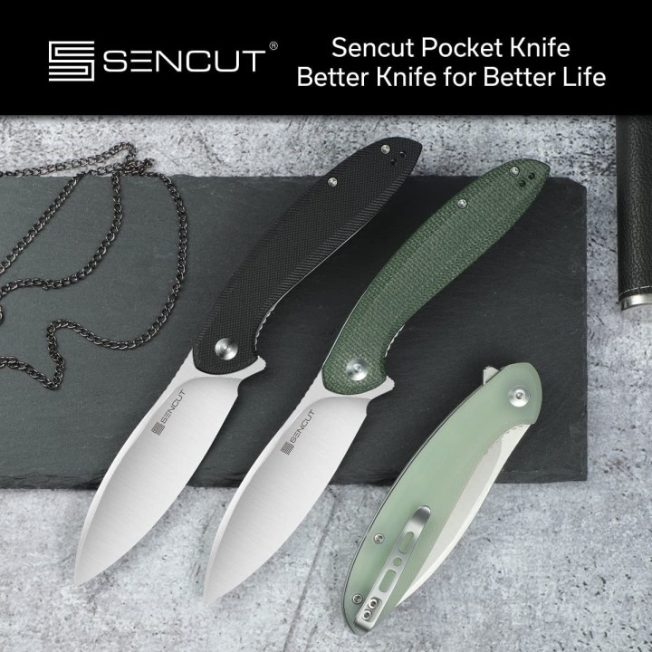 Couteau SENCUT San Angelo Jade Manche G10 Lame Acier 9Cr18MoV IKBS S210032 - Livraison Gratuite