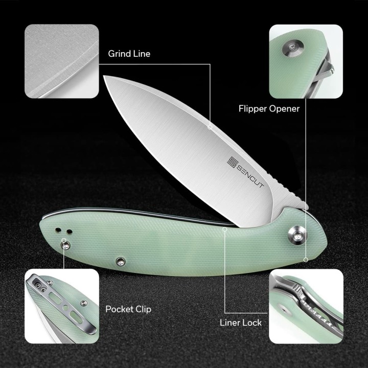 Couteau SENCUT San Angelo Jade Manche G10 Lame Acier 9Cr18MoV IKBS S210032 - Livraison Gratuite