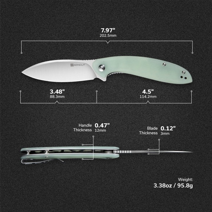 Couteau SENCUT San Angelo Jade Manche G10 Lame Acier 9Cr18MoV IKBS S210032 - Livraison Gratuite