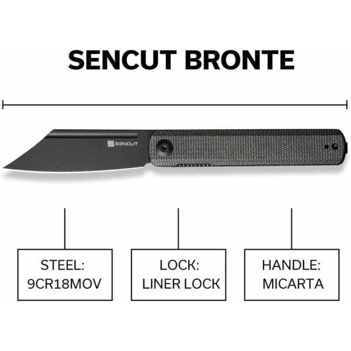 Couteau Sencut Bronte Front Green Manche Micarta Lame Acier 9Cr18MoV IKBS Linerlock Clip SA08F - Livraison Gratuite