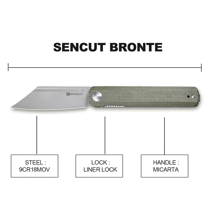 Couteau Sencut Bronte Front Green Manche Micarta Lame Acier 9Cr18MoV Manche IKBS Linerlock Clip SA08B - Livraison Gratuite