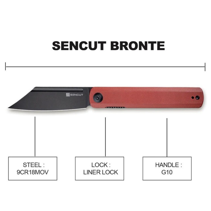 Couteau Sencut Bronte Front Burgundy Manche G10 Lame Acier 9Cr18MoV IKBS Linerlock Clip SA08D - Livraison Gratuite