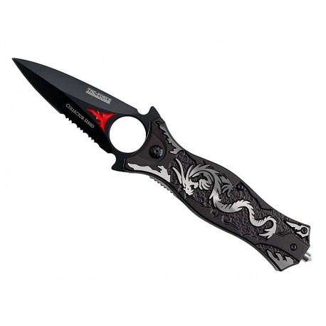 Couteau Dague Tac Force Dragon Linerlock Speed Assisted Manche Alu Kubotan TF707GY - Livraison Gratuite