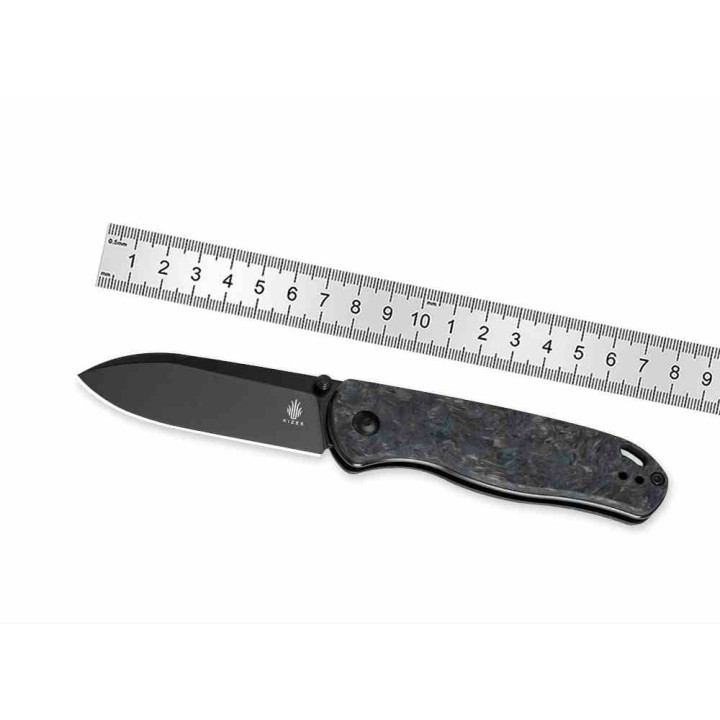 Couteau Kizer Drop Bear Lame Acier S35VN Black Manche Dark Blue FatCarbon AXIS Lock IKBS Clip KI3619A4 - Livraison Gratuite