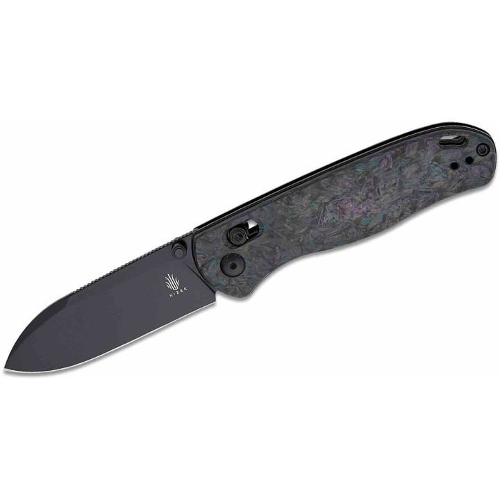 Couteau Kizer Drop Bear Lame Acier S35VN Black Manche Dark Blue FatCarbon AXIS Lock IKBS Clip KI3619A4 - Livraison Gratuite