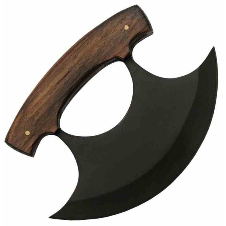 Couteau D'esquimau Ulu Inuit Lame Acier Inox Manche Bois Etui Cuir PA8026 - Livraison Gratuite