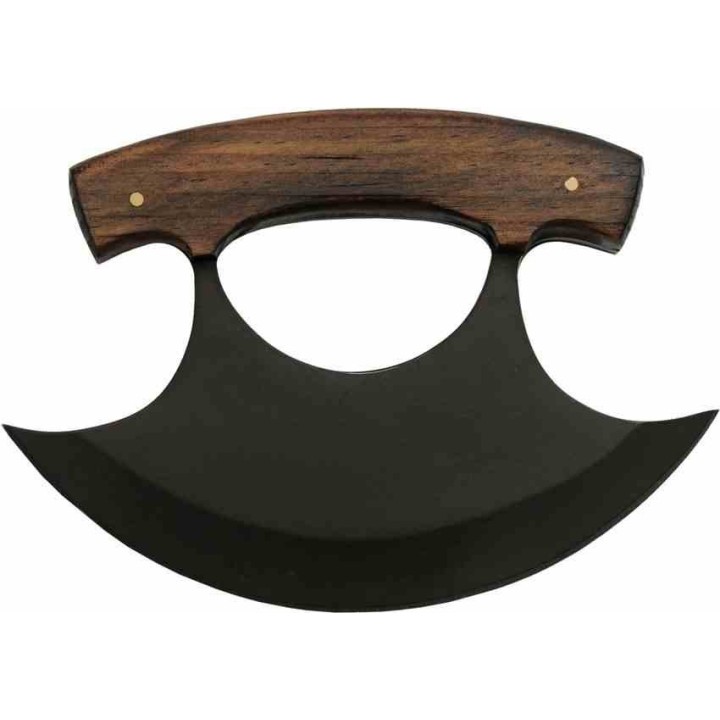 Couteau D'esquimau Ulu Inuit Lame Acier Inox Manche Bois Etui Cuir PA8026 - Livraison Gratuite