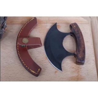 Couteau D'esquimau Ulu Inuit Lame Acier Inox Manche Bois Etui Cuir PA8026 - Livraison Gratuite