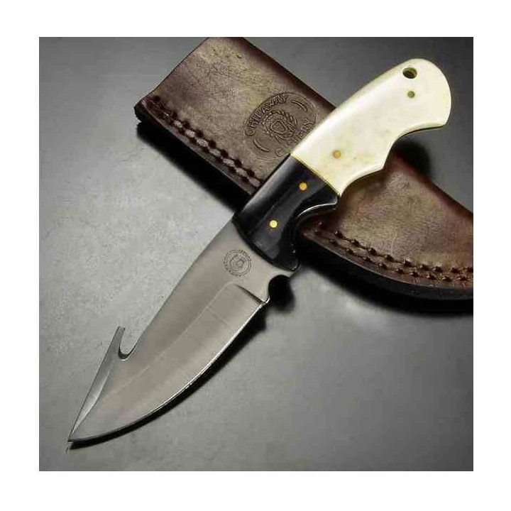 Couteau Skinner Guthook Lame Acier Inox Manche Os/Corne Etui Cuir Frost Cutlery FCW016SBBH - Livraison Gratuite