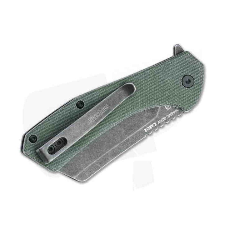 Couteau Kershaw Static Micarta Lame Cleaver Lame Acier D2 KIVT Linerlock Clip KS3445MCGBW - Livraison Gratuite