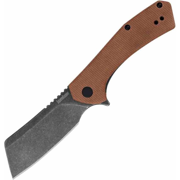 Couteau Kershaw Static Brown Micarta Lame Cleaver Acier D2 Black KIVT Linerlock Clip KS3445MCBBW - Livraison Gratuite