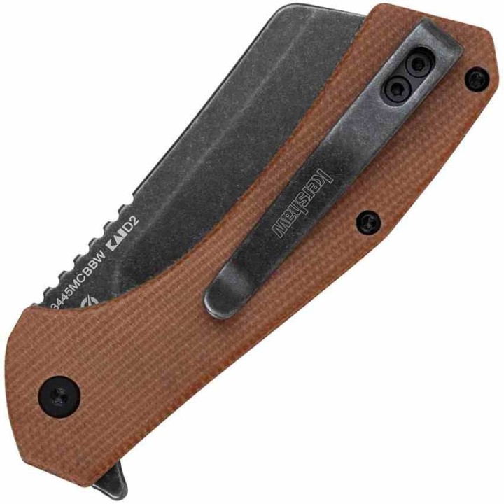 Couteau Kershaw Static Brown Micarta Lame Cleaver Acier D2 Black KIVT Linerlock Clip KS3445MCBBW - Livraison Gratuite