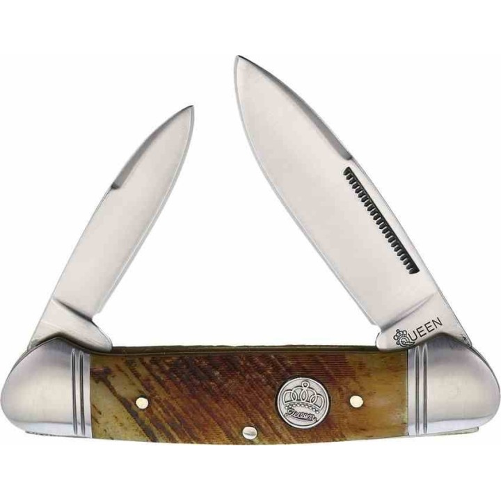 Couteau Queen Cutlery Canoe Manche Os Marron 2 Lame Acier Inox Slip Joint QN013 - Livraison Gratuite