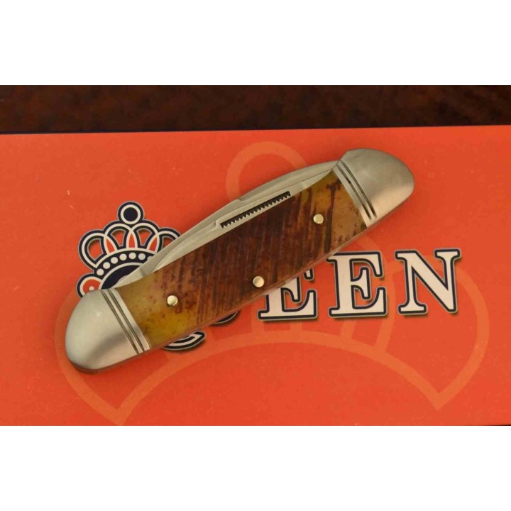 Couteau Queen Cutlery Canoe Manche Os Marron 2 Lame Acier Inox Slip Joint QN013 - Livraison Gratuite