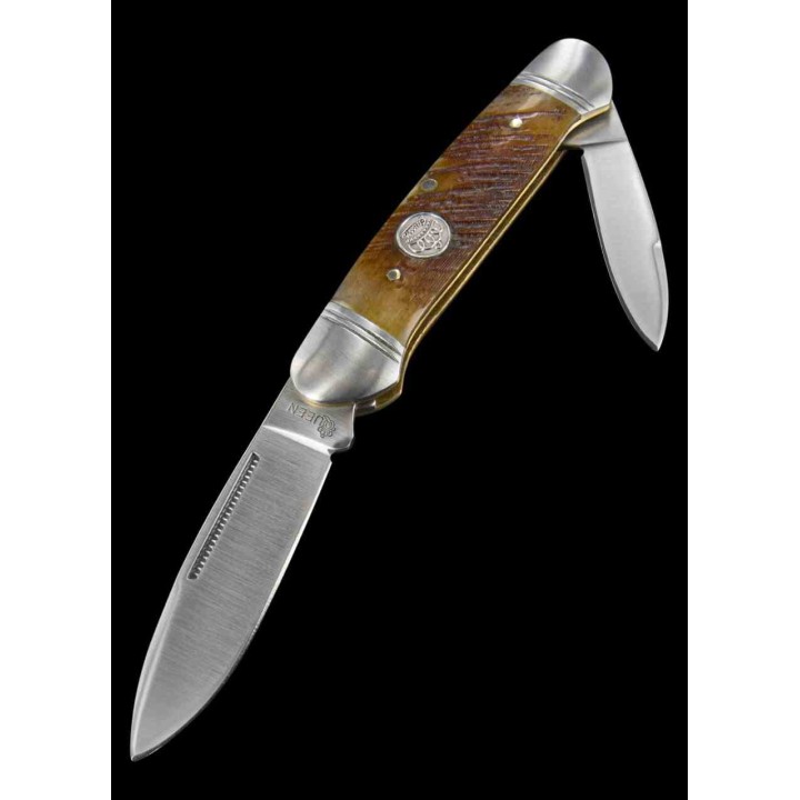Couteau Queen Cutlery Canoe Manche Os Marron 2 Lame Acier Inox Slip Joint QN013 - Livraison Gratuite