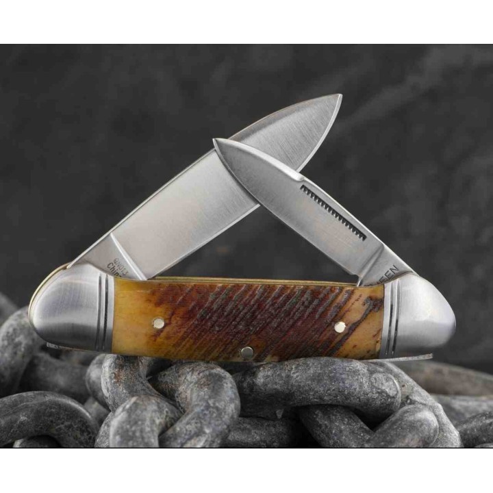 Couteau Queen Cutlery Canoe Manche Os Marron 2 Lame Acier Inox Slip Joint QN013 - Livraison Gratuite