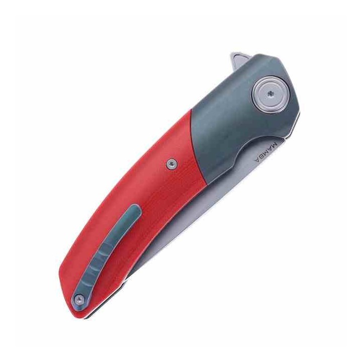 Couteau Maxace Mamba Red Lame Acier SLD-Magic Manche G10/Titane IKBS Clip MAXM16F - Livraison Gratuite