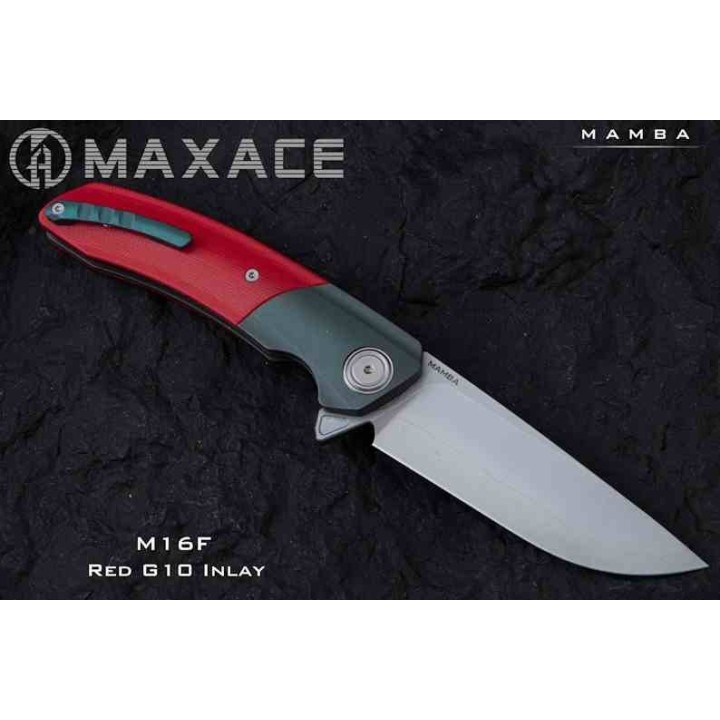 Couteau Maxace Mamba Red Lame Acier SLD-Magic Manche G10/Titane IKBS Clip MAXM16F - Livraison Gratuite