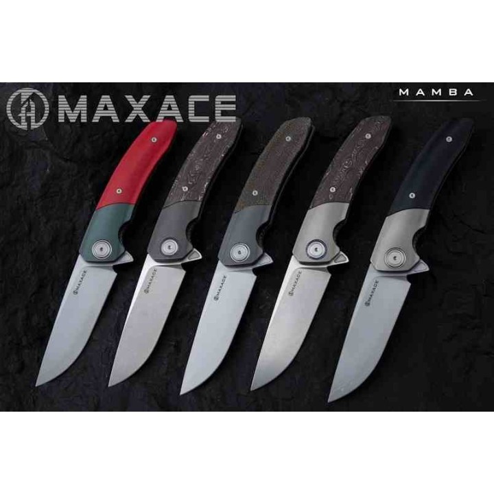 Couteau Maxace Mamba Red Lame Acier SLD-Magic Manche G10/Titane IKBS Clip MAXM16F - Livraison Gratuite