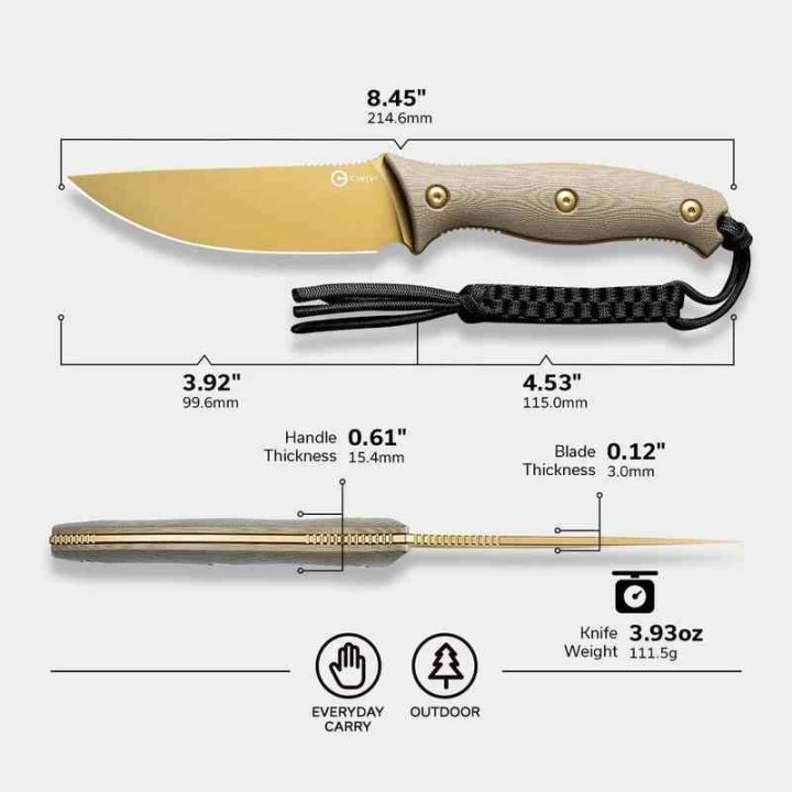 Couteau CIVIVI Stormridge Tan Lame Acier Nitro-V Desert Tan SW Manche Micarta Etui Kydex CIVC230412 - Livraison Gratuite