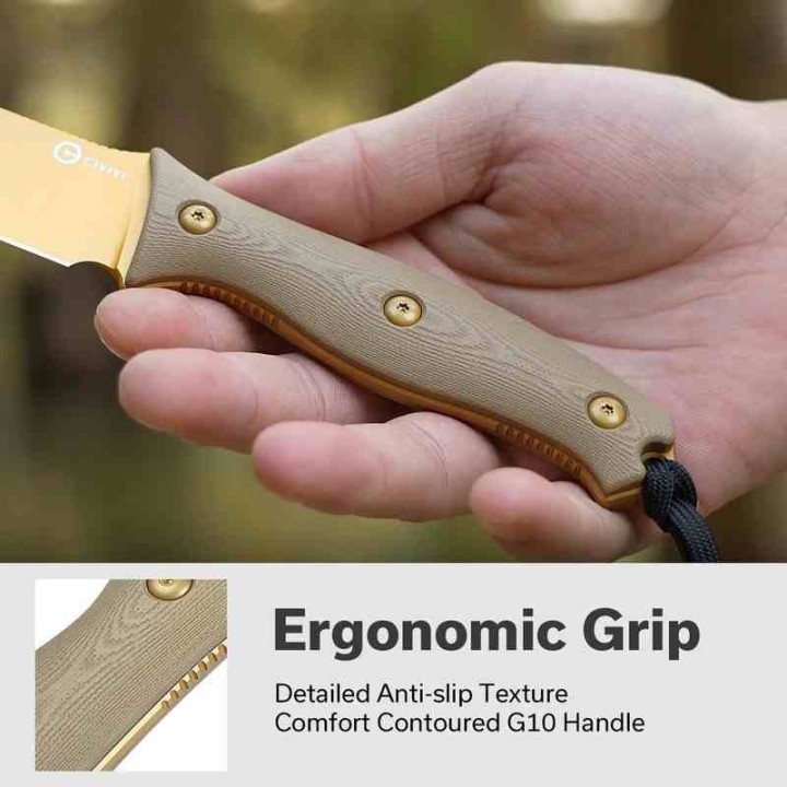 Couteau CIVIVI Stormridge Tan Lame Acier Nitro-V Desert Tan SW Manche Micarta Etui Kydex CIVC230412 - Livraison Gratuite