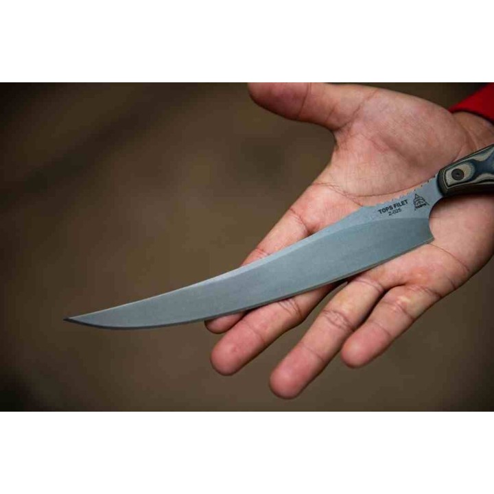 Couteau Tops Filet Lame Acier 154CM Manche Black/Tan G10 Etui OD Green Kydex Made USA TPFIL01 - Livraison Gratuite