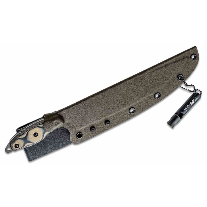 Couteau Tops Filet Lame Acier 154CM Manche Black/Tan G10 Etui OD Green Kydex Made USA TPFIL01 - Livraison Gratuite