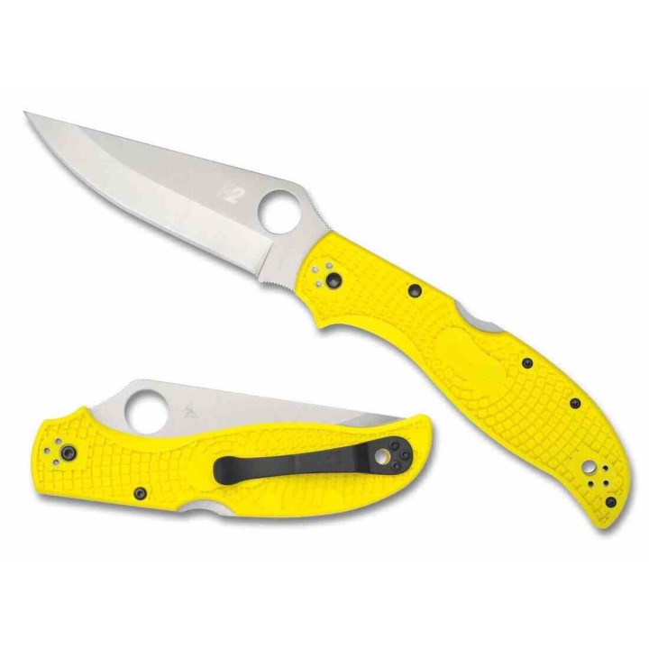Couteau Spyderco Stretch 2 XL Salt Yellow Lame Acier H-2 Manche FRN Lockback Made Japan SC258PYL - Livraison Gratuite