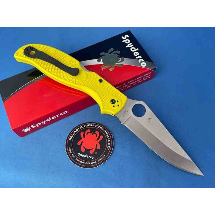 Couteau Spyderco Stretch 2 XL Salt Yellow Lame Acier H-2 Manche FRN Lockback Made Japan SC258PYL - Livraison Gratuite