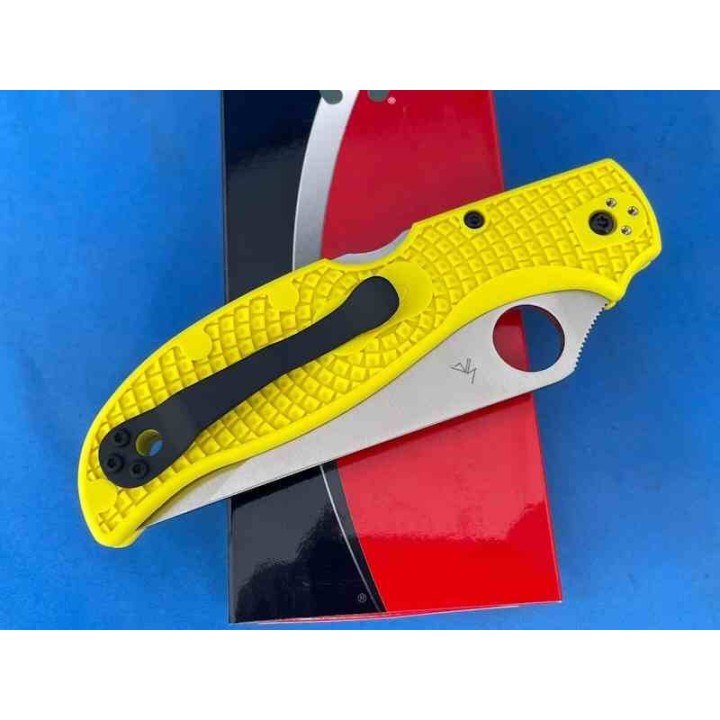 Couteau Spyderco Stretch 2 XL Salt Yellow Lame Acier H-2 Manche FRN Lockback Made Japan SC258PYL - Livraison Gratuite