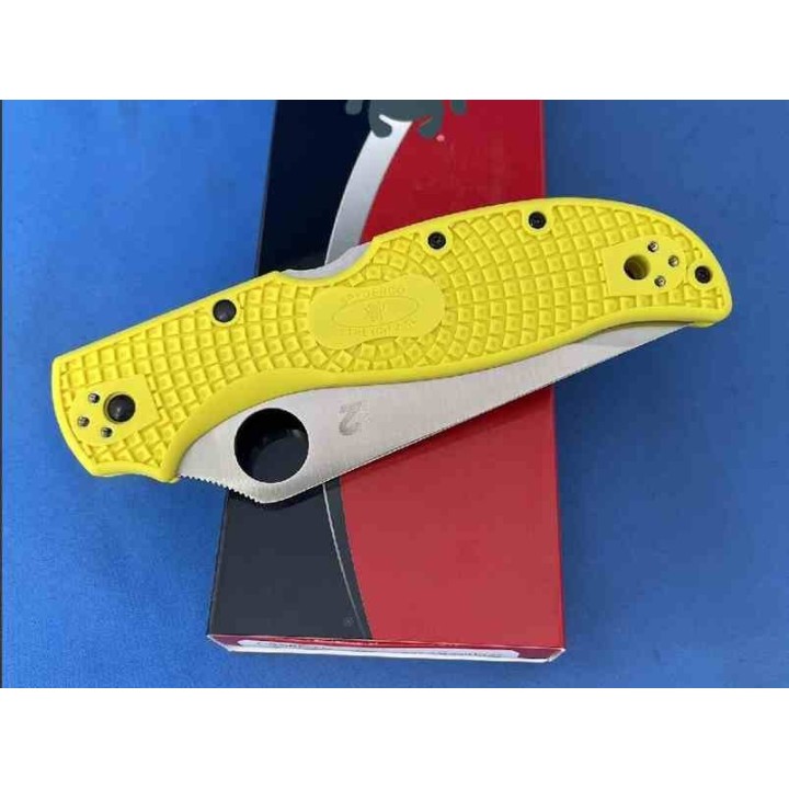 Couteau Spyderco Stretch 2 XL Salt Yellow Lame Acier H-2 Manche FRN Lockback Made Japan SC258PYL - Livraison Gratuite