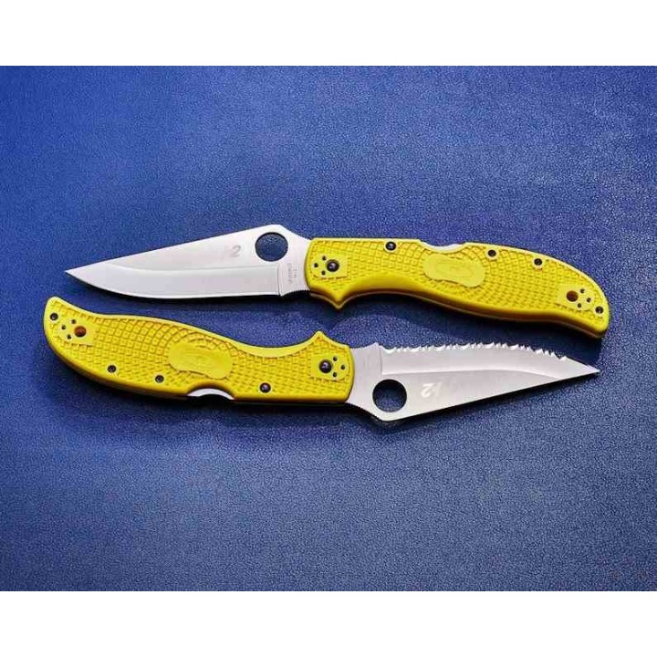 Couteau Spyderco Stretch 2 XL Salt Yellow Lame Acier H-2 Manche FRN Lockback Made Japan SC258PYL - Livraison Gratuite