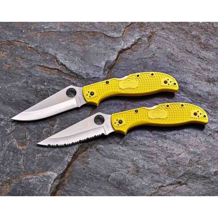 Couteau Spyderco Stretch 2 XL Salt Yellow Lame Acier H-2 Manche FRN Lockback Made Japan SC258PYL - Livraison Gratuite
