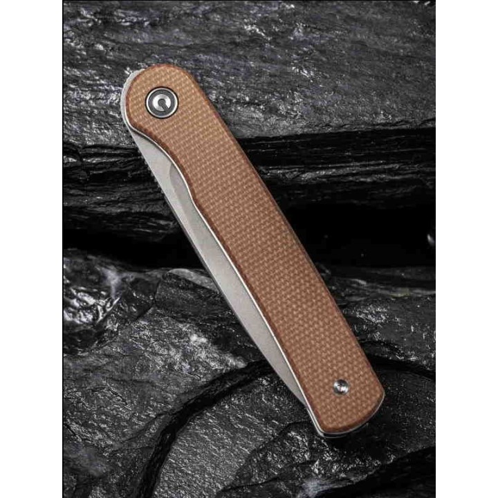 Couteau Civivi Stylum Brown Lame Acier 10Cr15CoMoV Manche Micarta IKBS Slip Joint CIVC20010BA - Livraison Gratuite