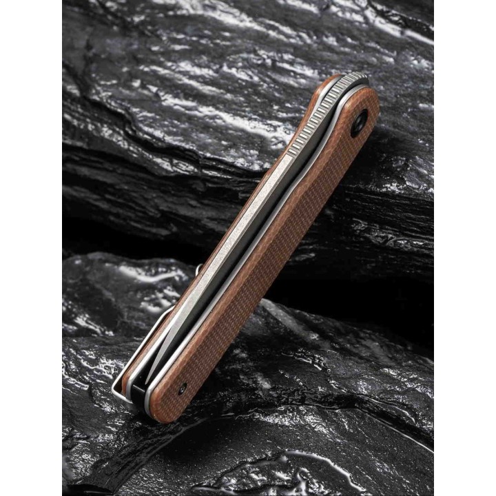 Couteau Civivi Stylum Brown Lame Acier 10Cr15CoMoV Manche Micarta IKBS Slip Joint CIVC20010BA - Livraison Gratuite