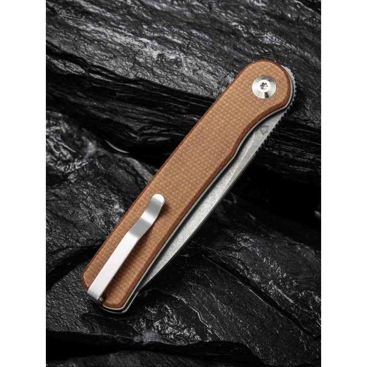 Couteau Civivi Stylum Brown Lame Acier 10Cr15CoMoV Manche Micarta IKBS Slip Joint CIVC20010BA - Livraison Gratuite