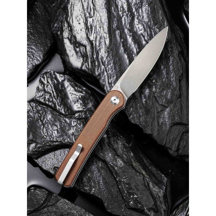 Couteau Civivi Stylum Brown Lame Acier 10Cr15CoMoV Manche Micarta IKBS Slip Joint CIVC20010BA - Livraison Gratuite