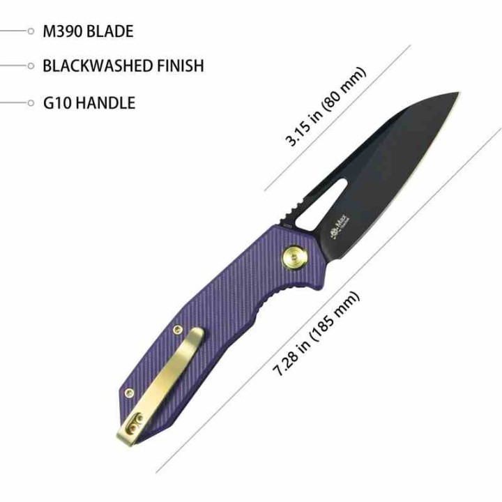 Couteau KUBEY Vagrant Purple Manche G10 Lame Acier M390 Black IKBS Linerlock Clip KUB291W - Livraison Gratuite