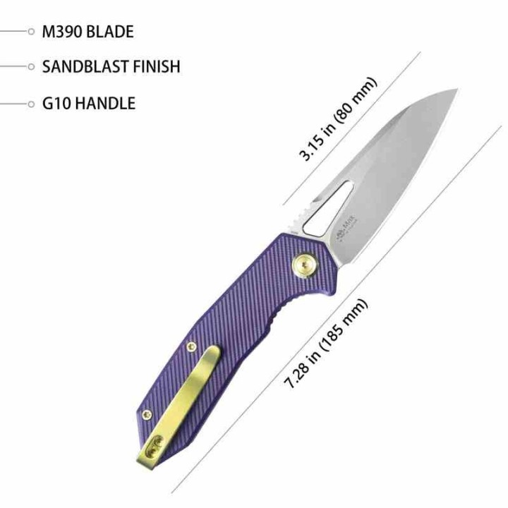 Couteau KUBEY Vagrant Purple Manche G10 Lame Acier M390 Sandblast IKBS Linerlock Clip KUB291S - Livraison Gratuite