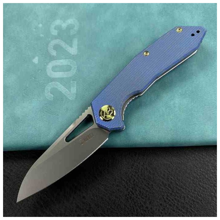 Couteau KUBEY Vagrant Blue Manche Micarta Lame Acier M390 Sandblast IKBS Linerlock Clip KUB291U - Livraison Gratuite
