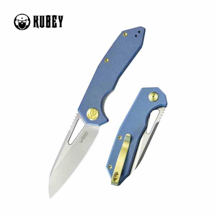 Couteau KUBEY Vagrant Blue Manche Micarta Lame Acier M390 Sandblast IKBS Linerlock Clip KUB291U - Livraison Gratuite