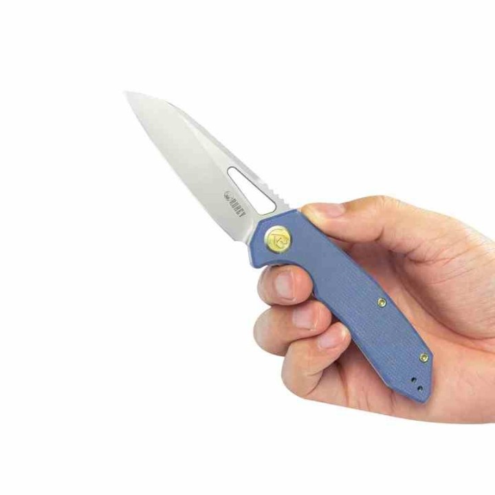 Couteau KUBEY Vagrant Blue Manche Micarta Lame Acier M390 Sandblast IKBS Linerlock Clip KUB291U - Livraison Gratuite
