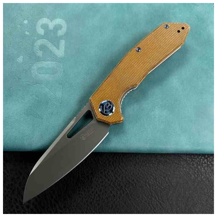 Couteau KUBEY Vagrant Tan Manche Micarta Lame Acier M390 Sandblast IKBS Linerlock Clip KUB291V - Livraison Gratuite
