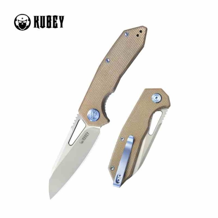 Couteau KUBEY Vagrant Tan Manche Micarta Lame Acier M390 Sandblast IKBS Linerlock Clip KUB291V - Livraison Gratuite